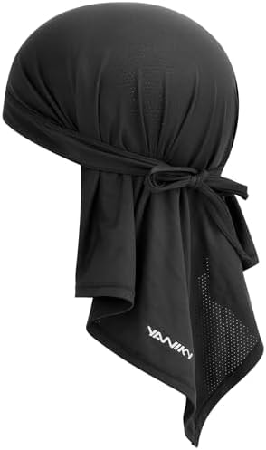 YANIKY Do Rag Bandanas for Men Cooling Breathable Skull Caps Women Dew Rags Biker Bandana Moisture-Wicking Helmet Liner Durags Head Wraps for Men Women (Black)
