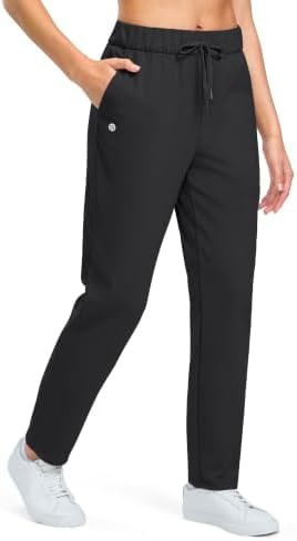 Fleece Lined Pants Women Warm Golf Pants with 3 Pockets, Black, L, 29"