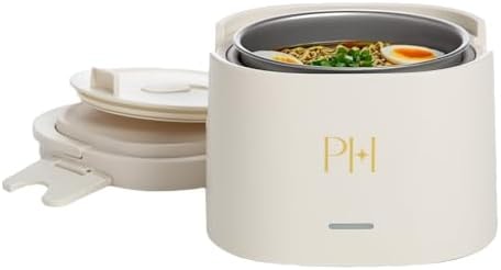 Paris Hilton Electric Lunch Warmer, 20-Ounce Stainless Steel Portable Food Container With Sealing Lid, Removable 2.5-Cup Inner Dish, Cream