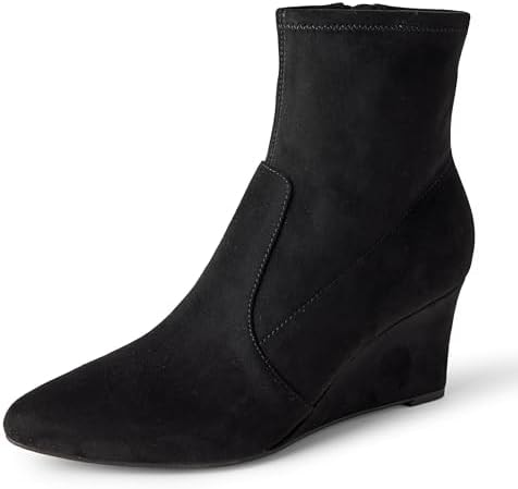 Amazon Essentials Women's Wedge Zip Ankle Boots, Black Faux Suede, 5
