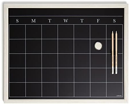 U Brands White Wash Frame Chalkboard Calendar White Board Set, Office Supplies, with Magnet, Chalk Pencils 16” x 20”, 4 Pieces