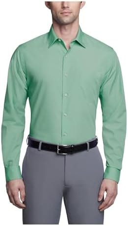 Van Heusen Men's Dress Shirt Fitted Poplin Solid, Leaf, 17" Neck 32"-33" Sleeve