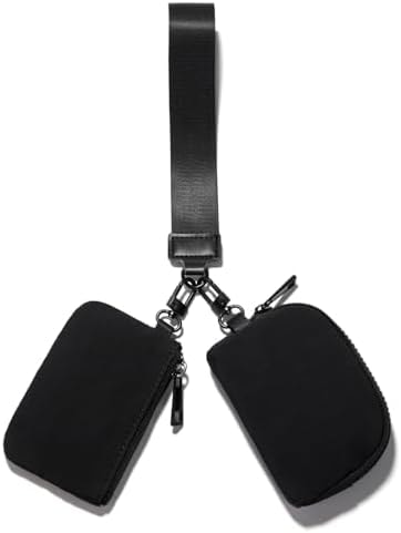 Viverte Mini Zip Around Keychain Wristlet Wallets Small Portable Dual Pounch Wristlet Detachable Coin Purse Pocket Gifts for Women Travel Sports Outdoors (Black+ Black)