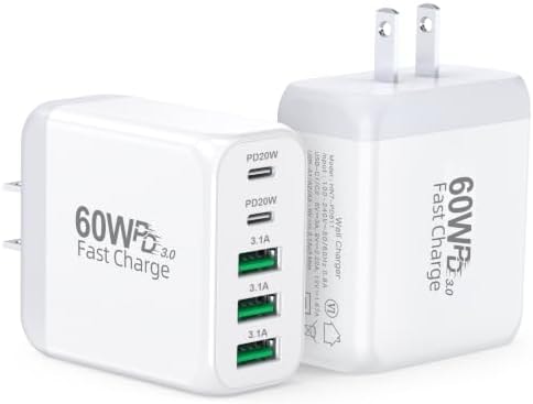 USB C Wall Charger Block, 2Pack 60W 5-Port C Charger Fast Charging Block