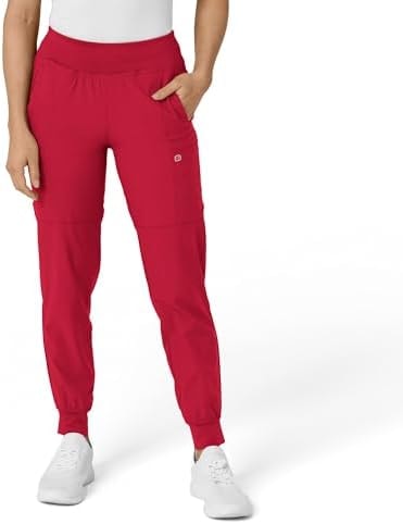 WINK W123 Women's Comfort Waist Cargo Jogger Scrub Pant, Red, XS TAL
