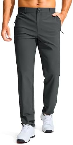 Men's Golf Pants - 30"/32"/34" Slim Fit Stretch Lightweight Dress Pants for Men with Zipper Pockets Casual Work(Dark Gray,W30 L34)