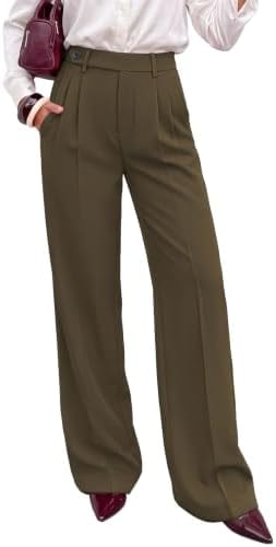 KIRUNDO Wide Leg Pants for Women 2026 Side Button Trousers,Army Green,L