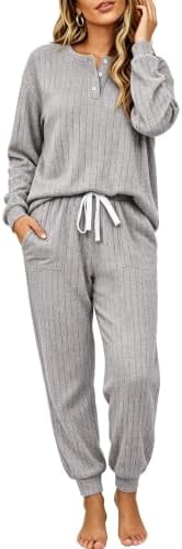 Ekouaer Womens Pajamas Set Knit Pjs Long Sleeve Lounge Set Soft Loungewear