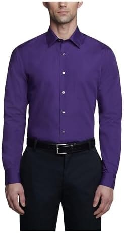 Van Heusen Men's Dress Shirt Fitted Poplin Solid, Purple Velvet, 17.5" Neck 32"-33" Sleeve
