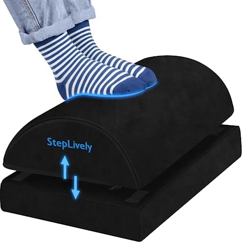 StepLively Foot Rest for Under Desk at Work, 2 Heights Foot Stool, Black