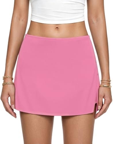 Womens Micro Mini Skorts Side Slit Bodycon Pencil A Line Skirt with Built-in Shorts High Waist Y2K Club Concert Pink