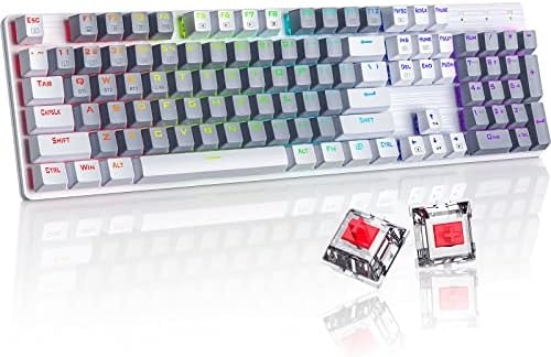 RisoPhy Wireless Mechanical Keyboard, Triple Mode 2.4G/USB-C/Bluetooth Gaming Keyboard, 104 Keys Programmable, Customize RGB Backlit, Red Switch, Bicolor PBT Keycaps, Rechargeable Wired for Laptop PC