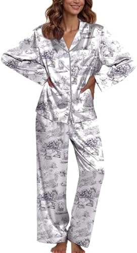 Ekouaer Pajamas For Women Silk Pjs Long Sleeve Button Down Lounge Sets