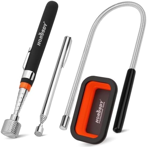 HORUSDY 4 - PIECE Magnetic Pickup Tools Kit | Extendable Telescoping Magnet Pick Up Tool Set 7-30.5” & 5-25” | Bend-It Flexible Magnetic Sweeper | Collapsible Parts Tray for Garage Workshop Yard