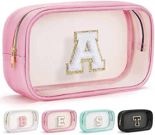 YOOLIFE Birthday Gift for Kid Girl Women Initial Travel Makeup Bags Pink A