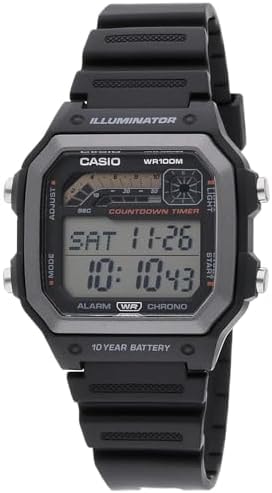 Casio WS-1600H Series | Digital Watch | Black | 90s Sport Design | Event Timer | 9 Preset Timers | World Time | 10-Year Battery | 100M Water Resistant | LED