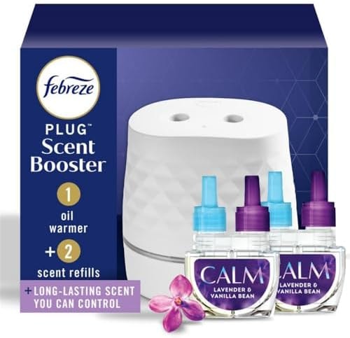 Febreze Plug Scent Booster Air Freshener Oil Diffuser + 2 Downy Calm Refill