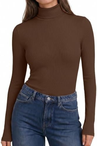 Ekouaer Womens Turtleneck Tops Winter Ribbed Long Sleeve Shirts