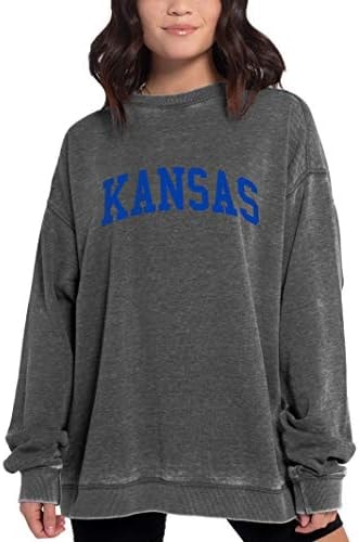 Chicka-d Women's Oversized Dropped Shoulder Crewneck Fleece Sweatshirt | NCAA Classic Arch Over Neutral, Kansas Jayhawks, Neutral, X-Large