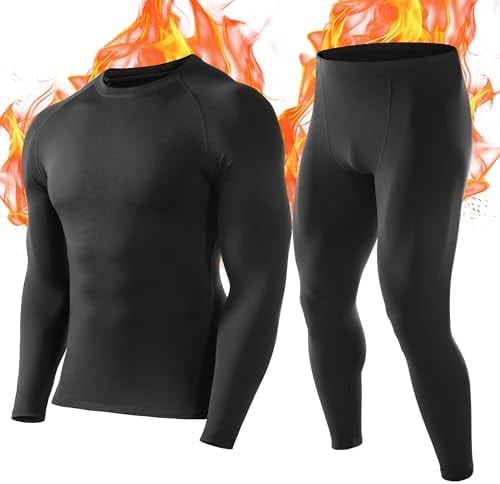 Roadbox Thermal Underwear for Men, Fleece Lined Long Johns Base Layer Set