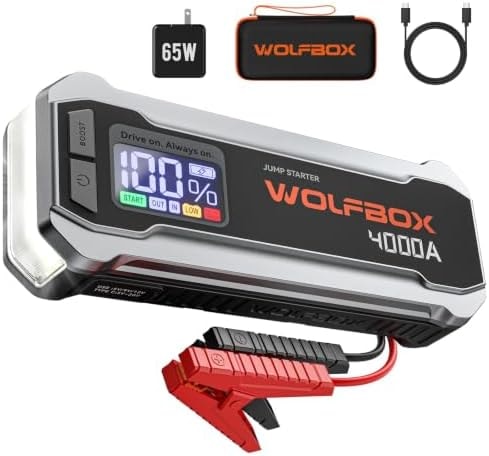 WOLFBOX 4000A &88.8Wh Battery Jumper Starter Portable(10L/10L),with Booster