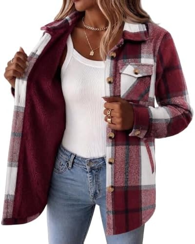 Zeagoo Warm Jackets for Women Sherpa Fleece Winter Coats Flannel Shacket