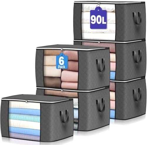 90L Large Storage Bags, 6 Pack Clothes Storage Bins Closet Organizers