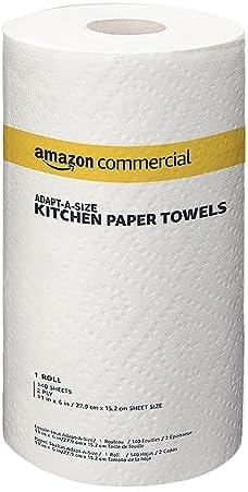 Amazon Basics 2-Ply White Adapt-a-Size Kitchen Paper Towels, Absorbent, Thick, Individually Wrapped, 140 Towels per Roll (12 Rolls), 1,680 Sheets Total (Previouly AmazonCommercial)