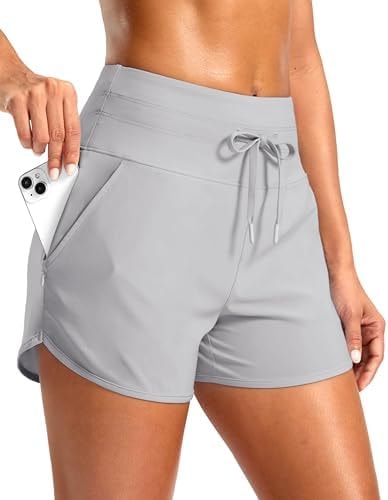 Soothfeel Women's Athletic Running Workout Shorts with Zipper Pockets 3"