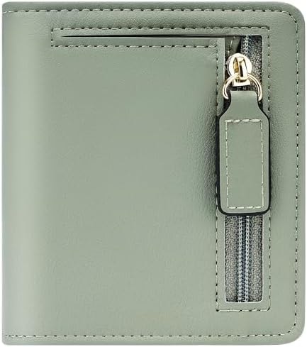Gostwo Small Wallets Woman, Bifold Card Holder Rfid Wallet, Compact Luxury Genuine Leather Pocket Passport Wallet Ladies Girls Mini Purse Travel with ID Window, Access Green Blooming