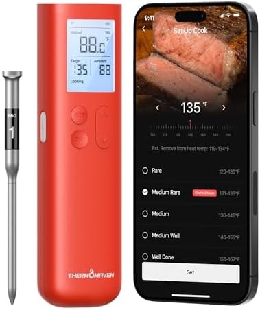 ThermoMaven Smart Bluetooth Wireless Meat Thermometer, 10X Enhanced Sub-1G Signal and Stability, Standalone Display Base, Certified Accuracy ±0.5°F, WiFi Unlimited Range for BBQ, Oven, Smoker, Grill