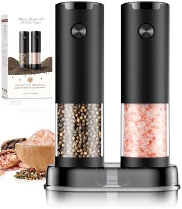 Electric Salt and Pepper Grinder Set Automatic Battery Pepper Mill Shakers Adjustable Coarseness Upgraded Larger Capacity with Led Home and Kitchen Appliances White Elephant Gifts for Women Men