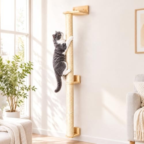 Cat Wall Scratching Post, 72" Adjustable Tall Kitten Scratcher Post