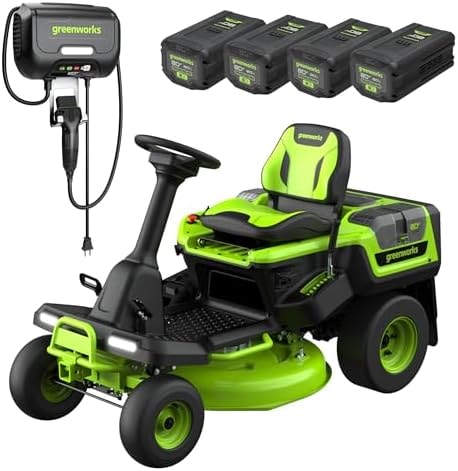 Greenworks 80V 30" Cordless Riding Lawn Tractor, (4) 6.0Ah Batteries and 600W Charger