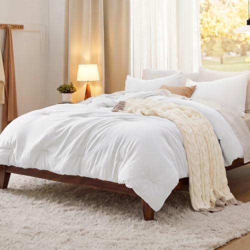 Bedsure Queen Comforter Set, Prewashed Bedding White