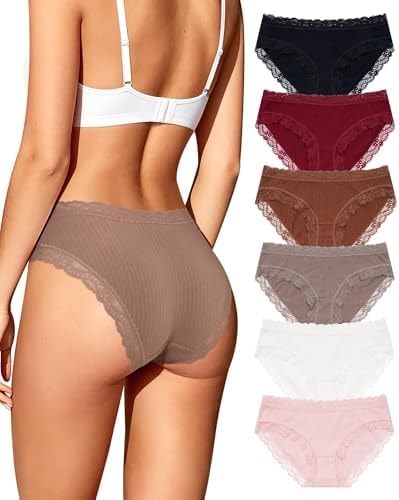 LEVAO Women's Cotton Lace Bikini Panties Soft Full Coverage S-XL