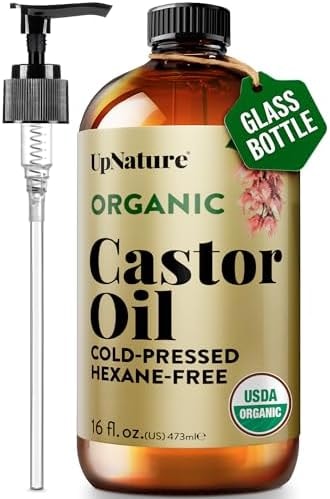 UpNature Organic Castor Oil, Cold Pressed Hexane-Free, 16oz Glass Bottle