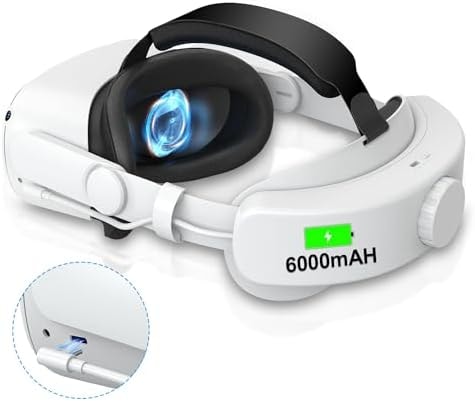 Head Strap Compatible with Oculus Quest 2,Meta Quest 2 Accessories Adjustable Elite Strap Replacement for Enhanced Comfort Support and Gaming Immersion in VR (6,000mAh Battery)