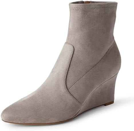 Amazon Essentials Women's Wedge Zip Ankle Boots, Taupe Faux Suede, 13
