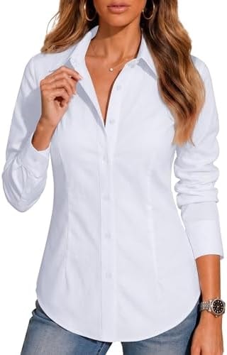 BBIBBI Women Long Sleeve Button Down Work Shirts White Size M