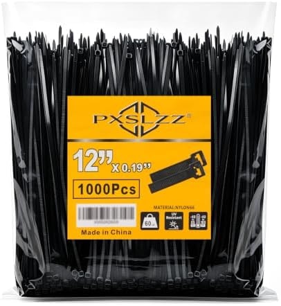 PXSLZZ Zip Ties 12 Inch,1000 Pcs,0.19in Width,60LBS Black Cable Ties