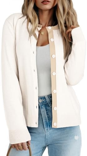 Dokotoo Womens Wool Lightweight Button Down Cardigan Sweater Tops White XXL