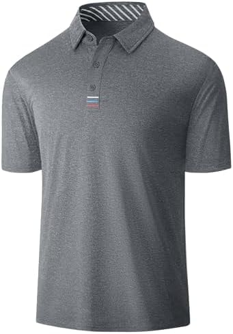 V VALANCH Men's Short Sleeve Polo Shirts, Button Up Business Casual Work Golf Polo Shirt Light Gray XL