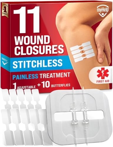Emergency Wound Closure Strips - 11pk - 2 Types Easy to Use Butterfly Bandages - Stitchless & Painless Laceration Closure Kit