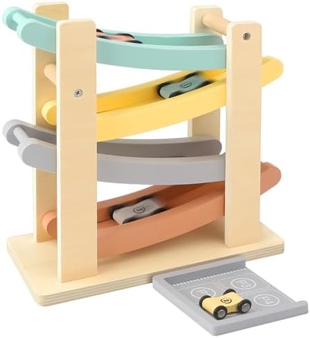 Joyreal Montessori Toddler Toys for 1+ Year Old Boys Girls Wooden Car Ramp