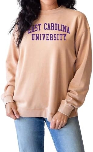 chicka-d Women's Oversized Dropped Shoulder Crewneck Fleece Sweatshirt | NCAA Classic Arch Over Neutral, East Carolina Pirates, Neutral, X-Large