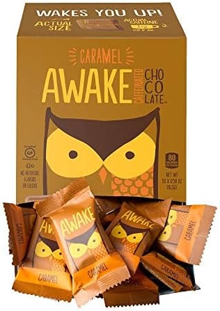 AWAKE Caffeinated Chocolate Bites, Caramel Chocolate Energy Snack, 1 Bite Equals 1/2 Cup of Coffee, 50 Bites