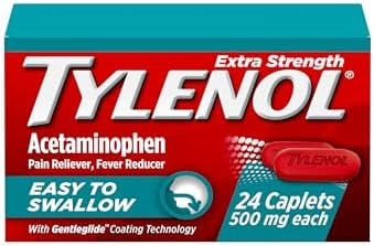 Tylenol Extra Strength Easy to Swallow Acetaminophen, Pain Reliever & Fever Reducer Coated Caplets for Adults with Gentleglide Technology, 500 mg Extra Strength Acetaminophen, 24 ct