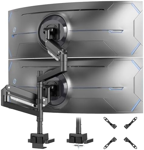 24-57 inch Dual Vertical Monitor Mount, Heavy Duty Monitor Arm for 2 Monitors, up to 59.4 lbs, Extra Tall/Wide Adjustable, Premium Aluminum Dual Monitor Desk Mount, VESA 75x75-200x200 mm