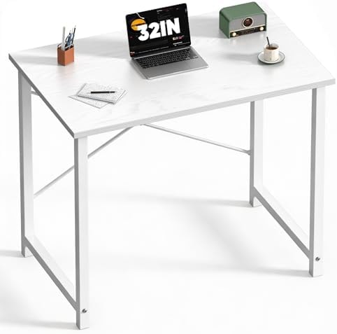 DUMOS 32 Inch Small Computer Desk, Home Office Desks for Bedroom, All White